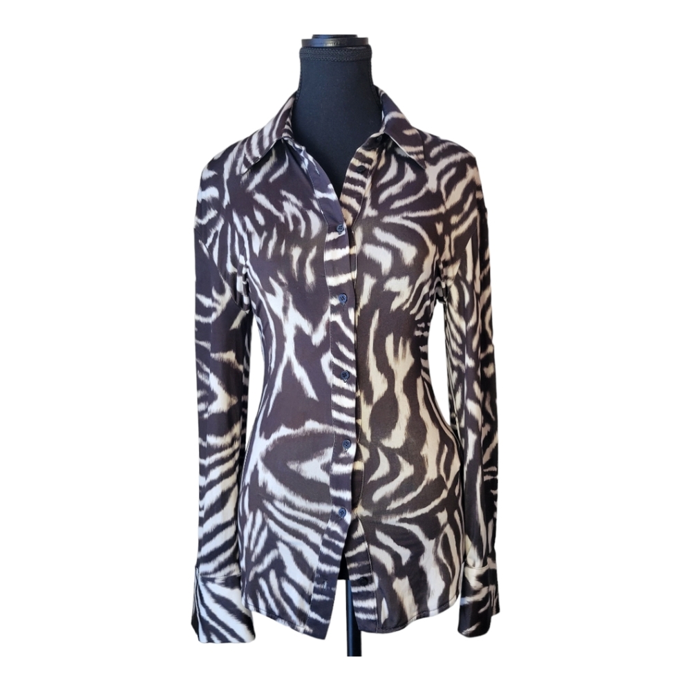 Zara black and white animal print longsleeve shirt